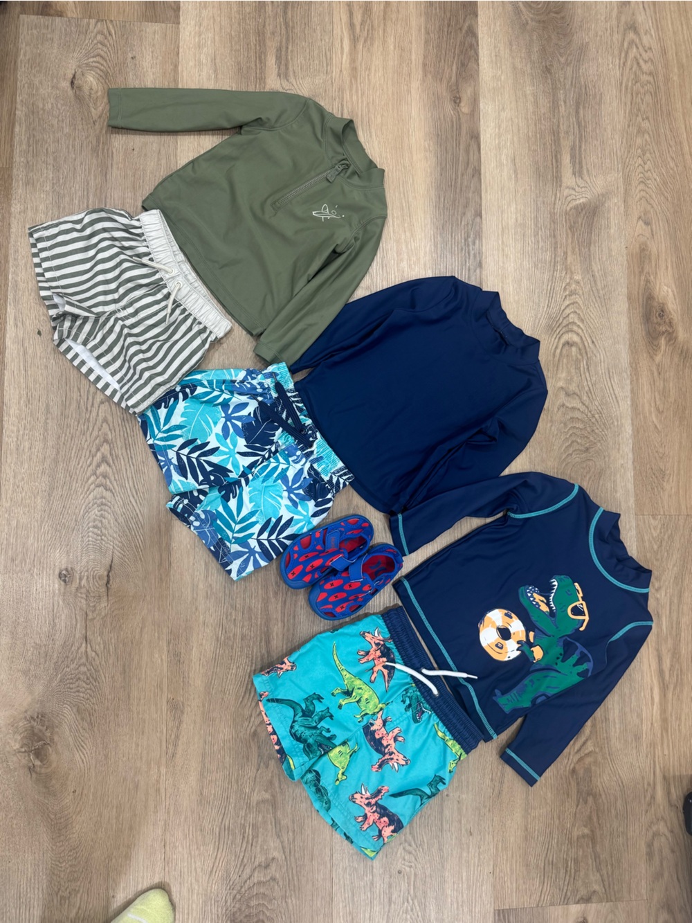 Carter's Boys 18 Months - Mixed Swim 3 Set and Shoes - Olive, Navy, Aqua, Teal